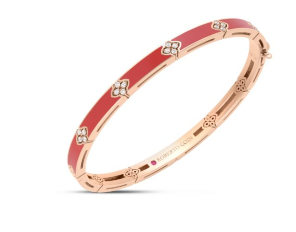Screenshot 2025-07-26 124028 Roberto Coin 18K ROSE GOLD LOVE IN VERONA DIAMOND AND CORAL ENAMEL BANGLE