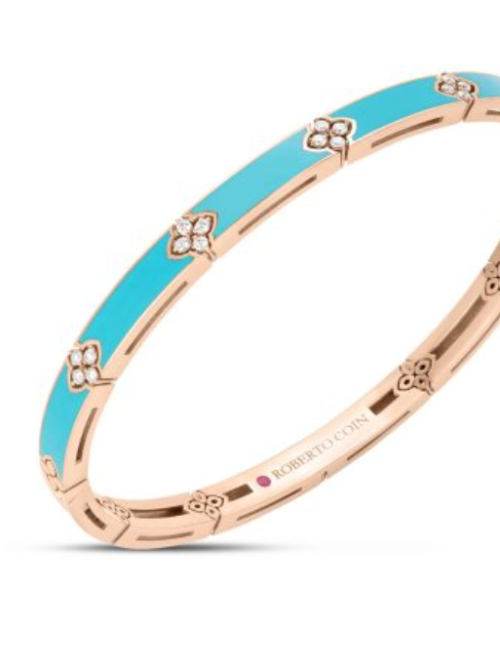 Roberto Coin 18K ROSE GOLD LOVE IN VERONA DIAMOND AND CYAN ENAMEL BANGLE
