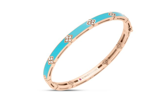 Screenshot 2025-07-26 124536 Roberto Coin 18K ROSE GOLD LOVE IN VERONA DIAMOND AND CYAN ENAMEL BANGLE