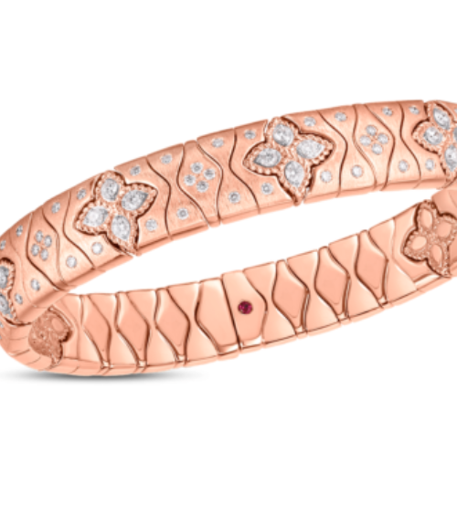 Roberto Coin 18K GOLD ROYAL PRINCESS FLOWER DIAMOND & SATIN FINISH SMALL BANGLE