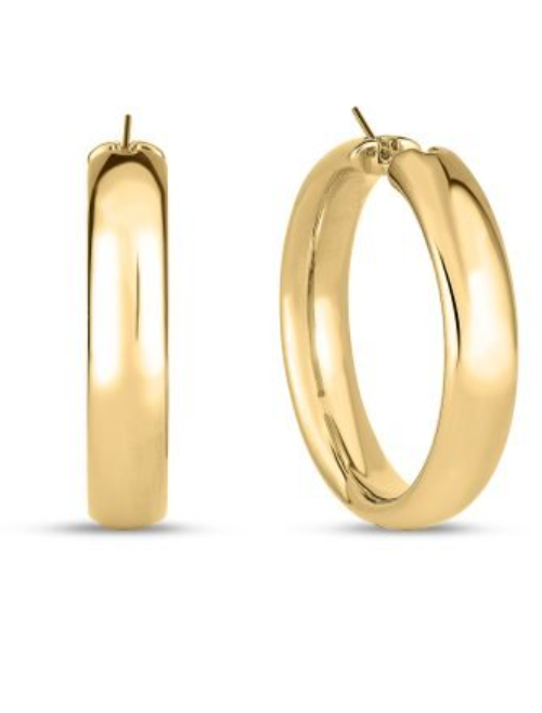 Roberto Coin  18K YELLOW DESIGNER GOLD WIDE HOOP EARRINGS