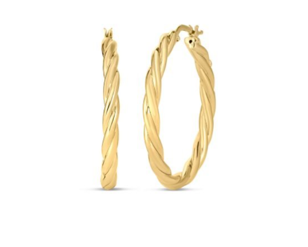 Screenshot 2025-07-26 153657 Roberto Coin 18K YELLOW DESIGNER GOLD TWISTED HOOP EARRINGS