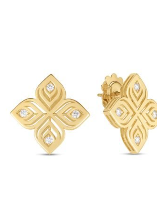 Roberto Coin 18K YELLOW GOLD ARABESQUE LARGE DIAMOND FLOWER EARRINGS