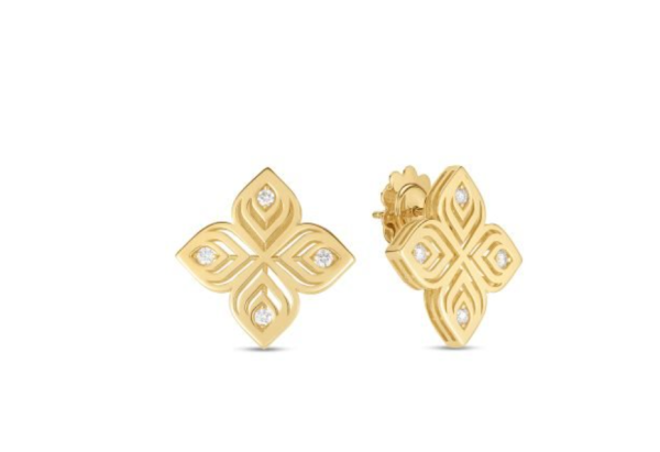 Roberto Coin 18K YELLOW GOLD ARABESQUE LARGE DIAMOND FLOWER EARRINGS