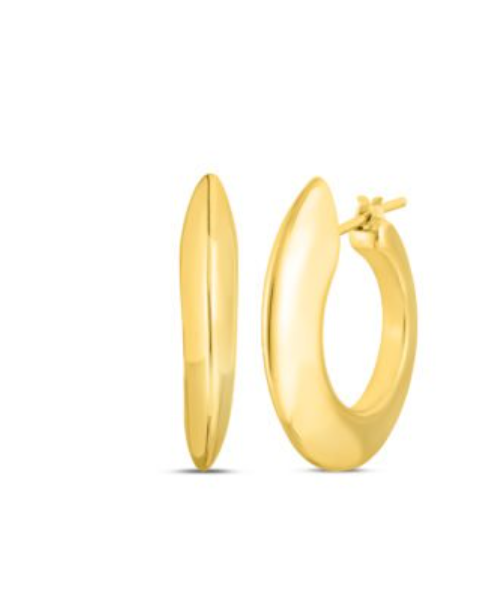 Roberto Coin 18K YELLOW DESINGER GOLD KNIFE EDGED HOOP EARRINGS
