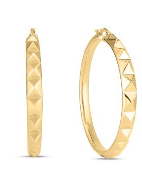 Roberto Coin 18K YELLOW DESIGNER GOLD PYRAMID HOOP EARRINGS