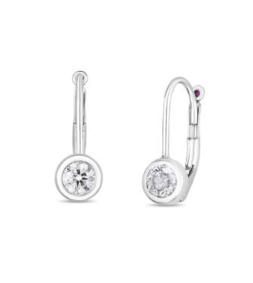Roberto Coin 18K WHITE GOLD TINY TREASURES DIAMOND BEZEL EURO EARRRINGS