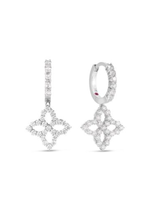 Roberto Coin 18K WHITE GOLD DIAMOND PRINCESS OUTLINE SMALL FLOWER DROP EARRINGS