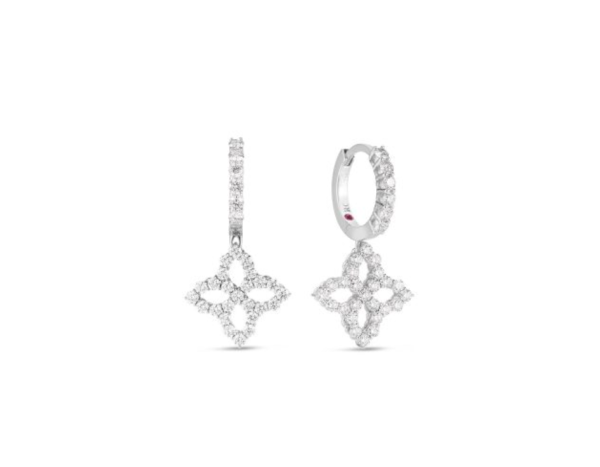 Roberto Coin 18K WHITE GOLD DIAMOND PRINCESS OUTLINE SMALL FLOWER DROP EARRINGS