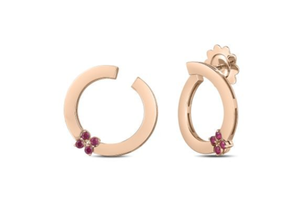 Roberto Coin 18K ROSE GOLD LOVE IN VERONA RUBY CIRCLE EARRINGS