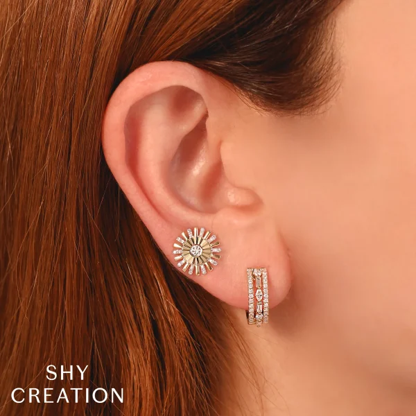 Shy Creation Kate 0.59CT DIAMOND BAGUETTE MARQUISE HUGGIE EARRING