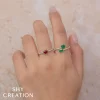Shy Creation 0.06CT DIAMOND & 0.28CT RUBY HEART RING