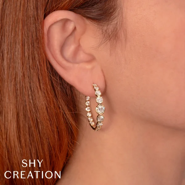 Shy Creation Diana 6.32CT DIAMOND CROWN SETTING HOOP EARRING