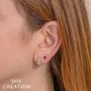 Shy Creation Color 0.15CT DIAMOND & 0.53CT RUBY HEART STUD EARRING