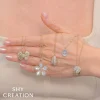Shy Creation Kate 0.50CT DIAMOND & 4.92CT MOTHER OF PEARL FLOWER CHOPIN CHAIN NECKLACE