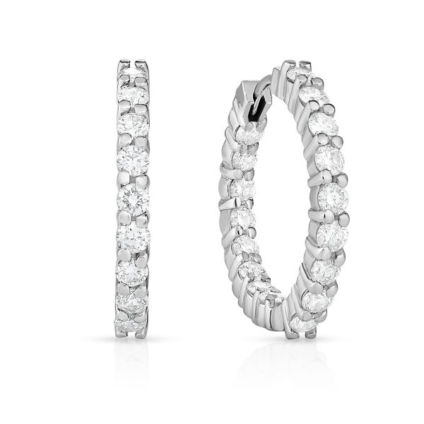 Roberto Coin 18K WHITE GOLD SMALL INSIDE OUTSIDE THE PERFECT DIAMOND HOOP® EARRINGS