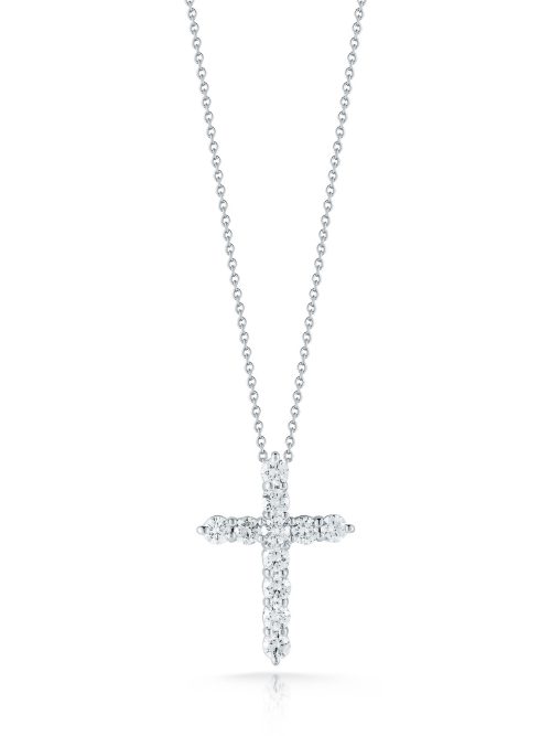 Roberto Coin 18K WHITE GOLD TINY TREASURE DIAMOND CROSS NECKLACE