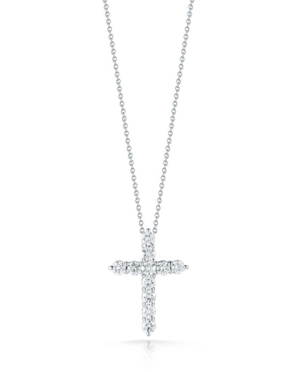 Roberto Coin 18K WHITE GOLD TINY TREASURE DIAMOND CROSS NECKLACE