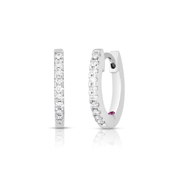 Roberto Coin 18K WHITE GOLD DIAMOND EXTRA SMALL HOOP EARRINGS