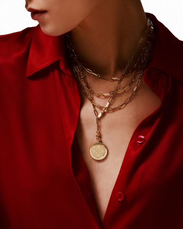 Roberto Coin 18K YELLOW DESIGNER GOLD TRIPLE STRAND PAPERCLIP CHAIN & DIAMOND NECKLACE