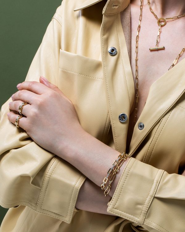 Roberto Coin 18K YELLOW GOLD NAVARRA HARD CHAIN LINK DIAMOND BANGLE