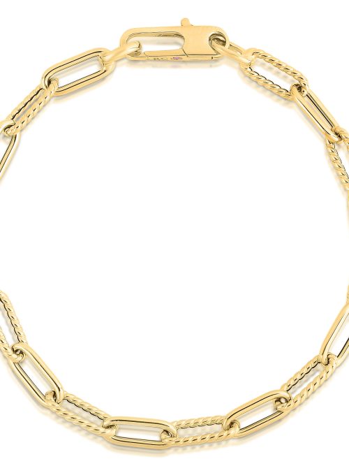 5310168AYLB0-32K1IU0y6UQzcmK.z Roberto Coin 18K YELLOW DESIGNER GOLD ALTERNATING POLISHED AND FLUTED PAPERCLIP LINK BRACELET