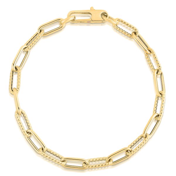Roberto Coin 18K YELLOW DESIGNER GOLD ALTERNATING POLISHED AND FLUTED PAPERCLIP LINK BRACELET