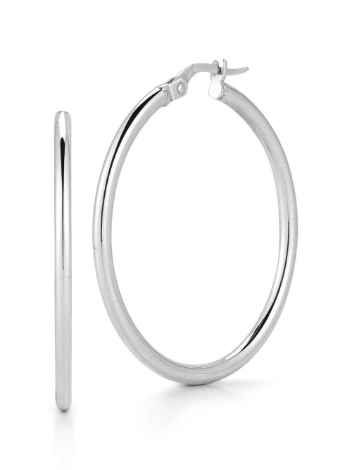 556024AWER00-ZC5sBGHr8Szsqkv.z Roberto Coin 18K WHITE DESIGNER GOLD MEDIUM ROUND HOOP EARRINGS
