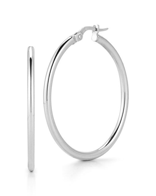 556024AWER00-ZC5sBGHr8Szsqkv.z Roberto Coin 18K WHITE DESIGNER GOLD MEDIUM ROUND HOOP EARRINGS