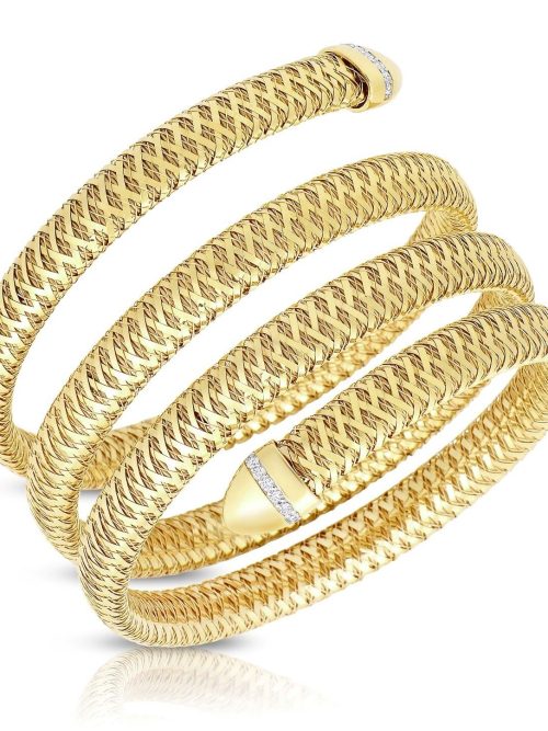 5573968AJBAX-hoBvE.z Roberto Coin 18K YELLOW/WHITE GOLD PRIMAVERA DIAMOND ACCENT DOUBLE WRAP SNAKE CUFF BANGLE