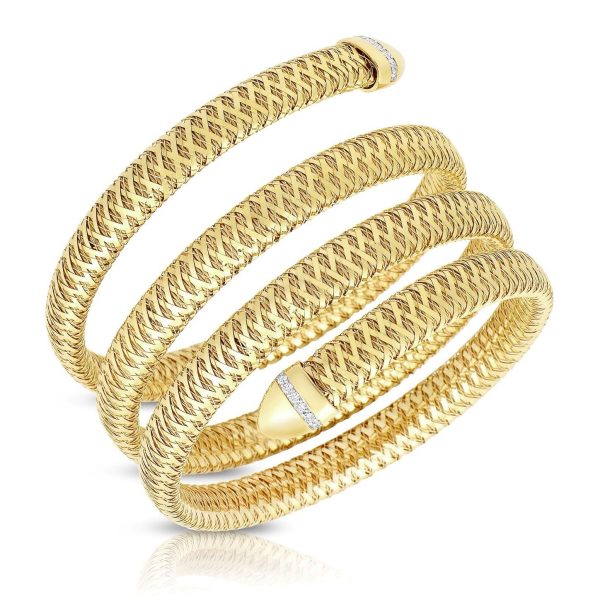 Roberto Coin 18K YELLOW/WHITE GOLD PRIMAVERA DIAMOND ACCENT DOUBLE WRAP SNAKE CUFF BANGLE