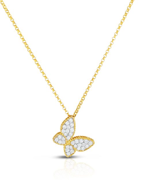7771771AJ18X-x6pnAiJOUxJnui5.z Roberto Coin 18K YELLOW/WHITE GOLD PRINCESS DIAMOND BUTTERFLY NECKLACE