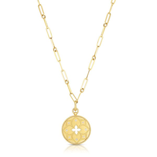Roberto Coin 18K VENETIAN PRINCESS DIAMOND & SATIN FLOWER CUT OUT MEDALLION NECKLACE