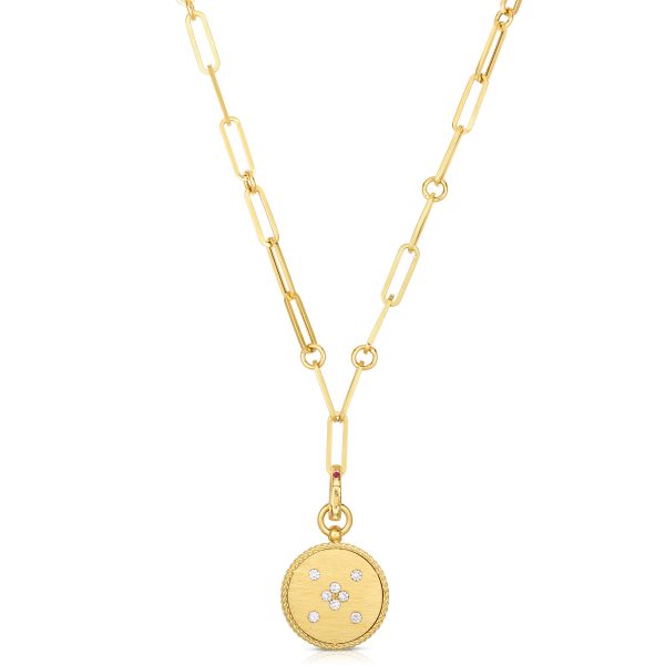 Roberto Coin 18K YELLOW GOLD VENETIAN PRINCESS DIAMOND & SATIN FINISH SMALL MEDALLION NECKLACE
