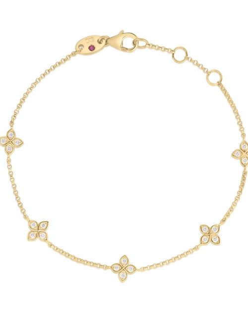 Roberto Coin 18K YELLOW GOLD LOVE BY THE INCH 5 STATION DIAMOND FLOWER BRACELET