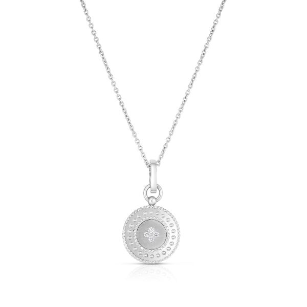 Roberto Coin 18K WHITE GOLD VENETIAN PRINCESS DIAMOND SMALL MEDALLION NECKLACE