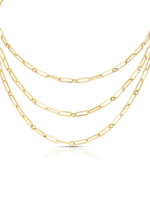 Roberto Coin 18K YELLOW DESIGNER GOLD TRIPLE STRAND PAPERCLIP CHAIN & DIAMOND NECKLACE