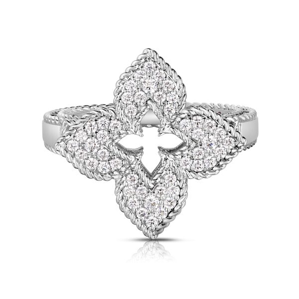 Roberto Coin 18K WHITE GOLD VENETIAN PRINCESS PAVE DIAMOND MEDIUM FLOWER RING