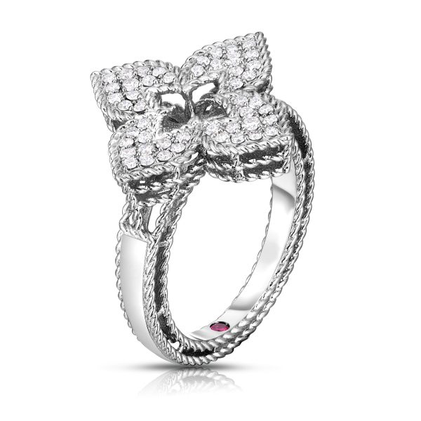 Roberto Coin 18K WHITE GOLD VENETIAN PRINCESS PAVE DIAMOND MEDIUM FLOWER RING