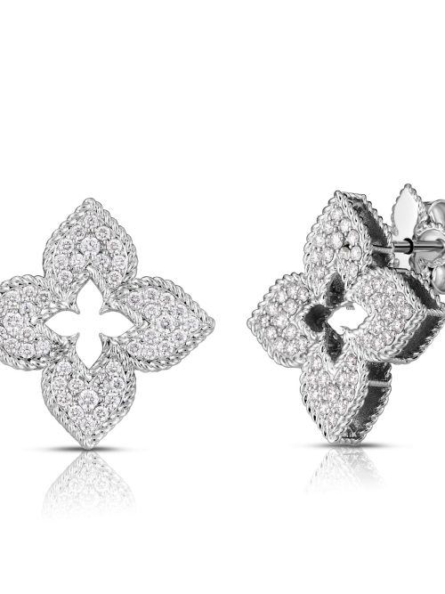 7773266AWERX-lfJT0sDk8jlYoMt.z Roberto Coin 18K WHITE GOLD VENETIAN PRINCESS PAVE DIAMOND MEDIUM FLOWER STUD EARRINGS