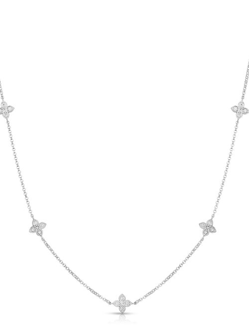 7773286AW17X-MCdseagNVsiDPUB.z Roberto Coin 18K WHITE GOLD LOVE BY THE INCH 5 STATION DIAMOND FLOWER NECKLACE
