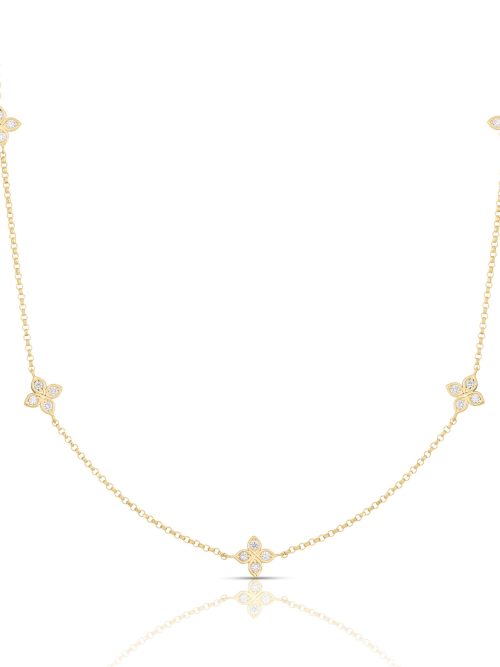 Roberto Coin 18K YELLOW GOLD LOVE BY THE INCH 5 STATION DIAMOND FLOWER NECKLACE