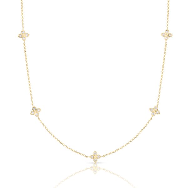 Roberto Coin 18K YELLOW GOLD LOVE BY THE INCH 5 STATION DIAMOND FLOWER NECKLACE