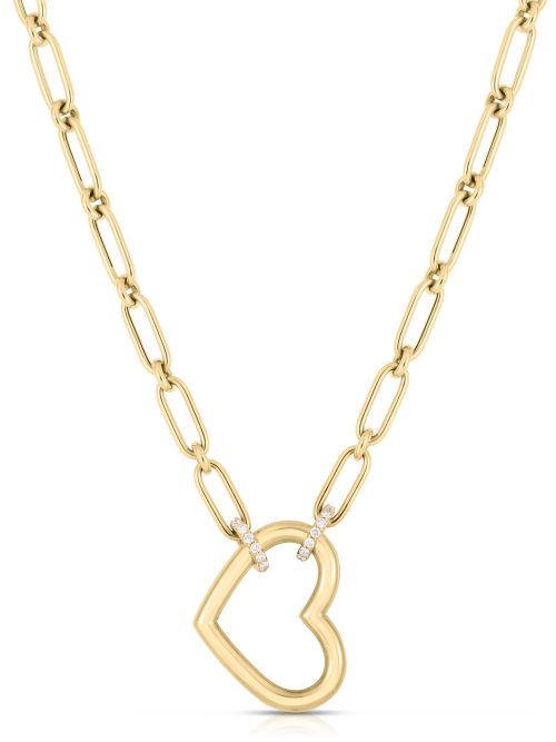 Roberto Coin 18K YELLOW GOLD CIALOMA DANGLE DIAMOND ACCENT OPEN HEART NECKLACE