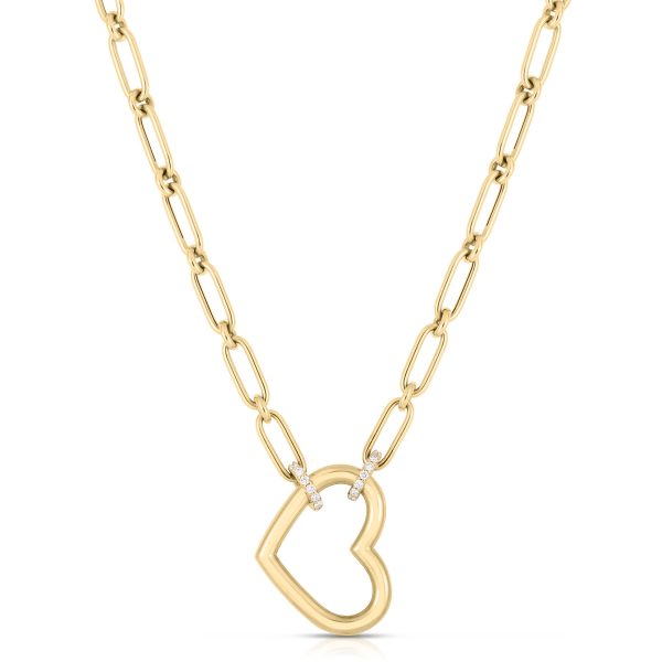 Roberto Coin 18K YELLOW GOLD CIALOMA DANGLE DIAMOND ACCENT OPEN HEART NECKLACE