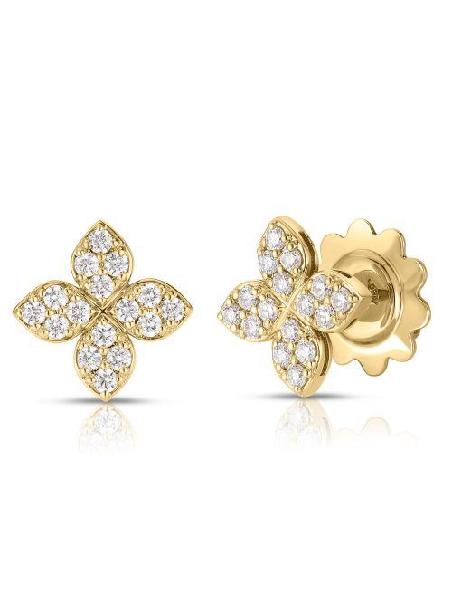 Roberto Coin 18K YELLOW GOLD LOVE IN VERONA MEDIUM PAVE DIAMOND FLOWER STUD EARRINGS