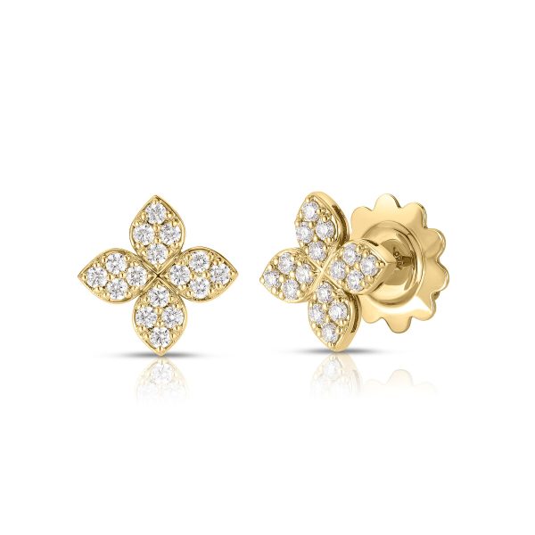 Roberto Coin 18K YELLOW GOLD LOVE IN VERONA MEDIUM PAVE DIAMOND FLOWER STUD EARRINGS