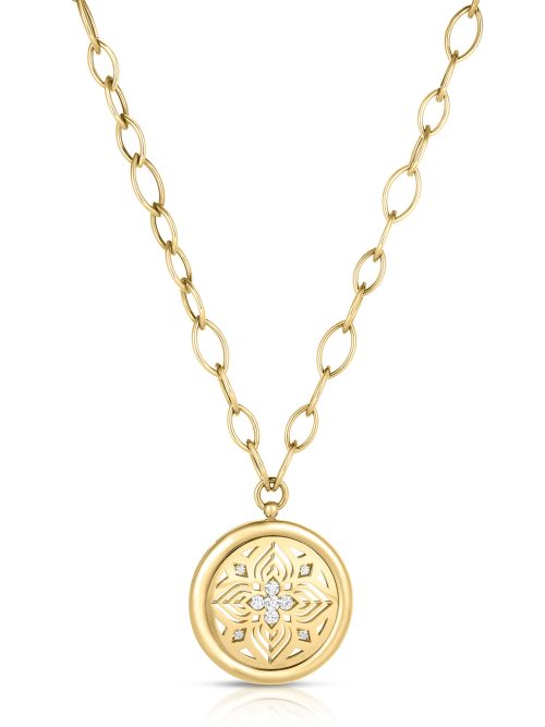 Roberto Coin 18K YELLOW GOLD ARABESQUE DIAMOND FLOWER MEDALLION NECKLACE