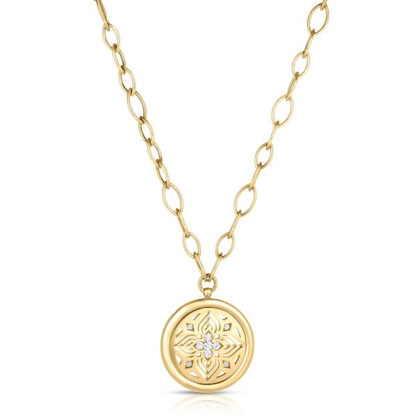 Roberto Coin 18K YELLOW GOLD ARABESQUE DIAMOND FLOWER MEDALLION NECKLACE