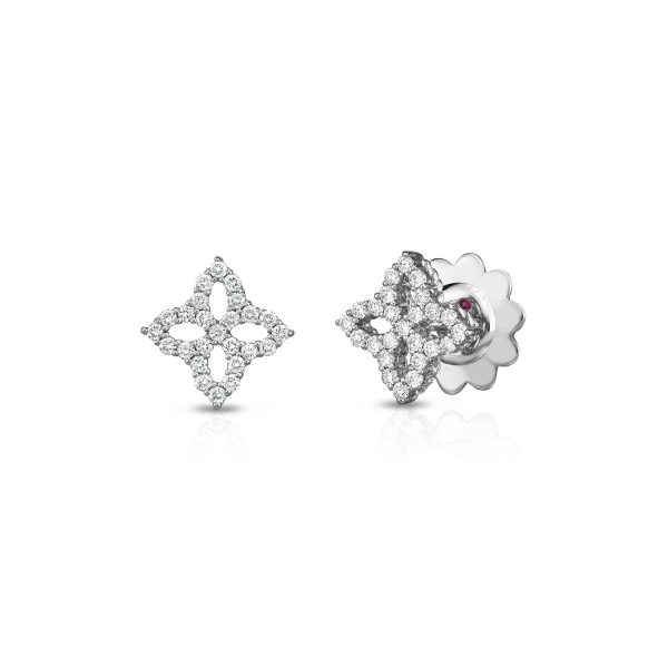 Roberto Coin 18K WHITE GOLD DIAMOND PRINCESS OUTLINE SMALL FLOWER STUD EARRINGS